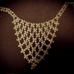 Golden weave bib necklace